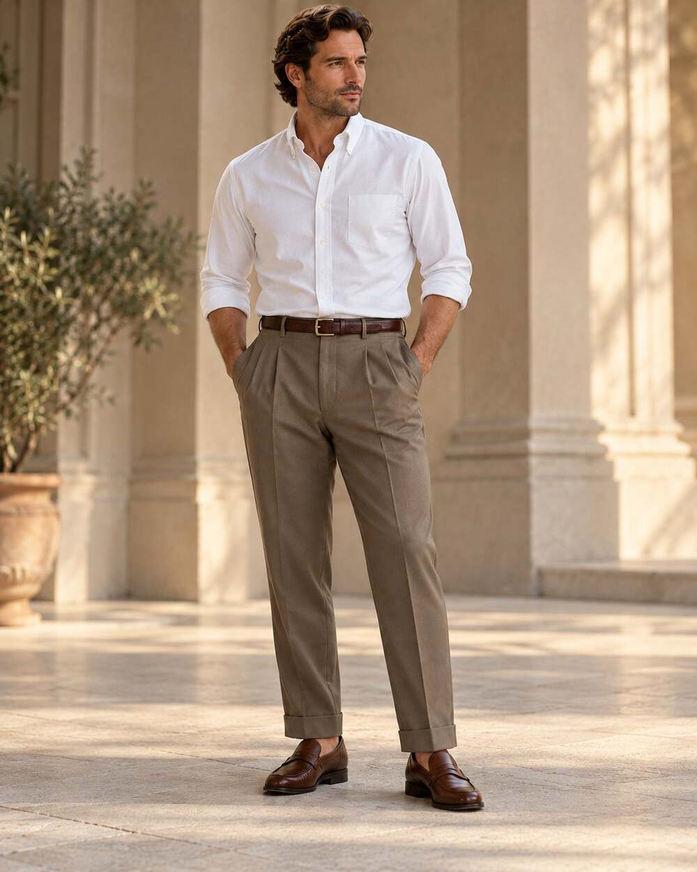 Ralph Lauren RALPH 100% Wool Pleated Dress Pants Mens 38x30 Taupe Cuffed